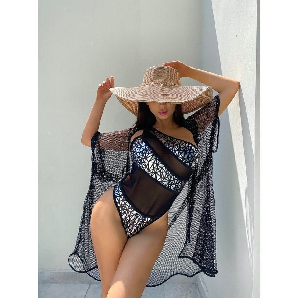 🦋B2G1🦋WESTERN FASHION Mesh Cutout with Geometric Spiral Pattern Bodysuit Rave